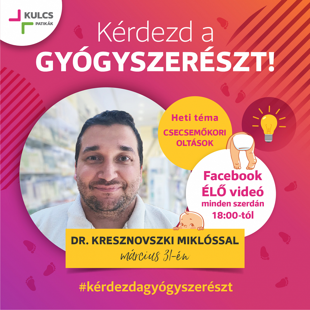 Dr.Kresznovszki Miklós beszél babagondozást érintő témákról a Kulcs Patikák Facebook oldalán Dr.Kresznovszki Miklós beszél babagondozást érintő témákról a Kulcs Patikák Facebook oldalán